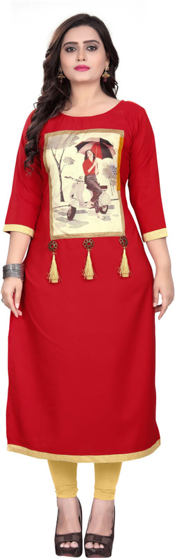 amar tex Casual Printed Women Kurti(Red)