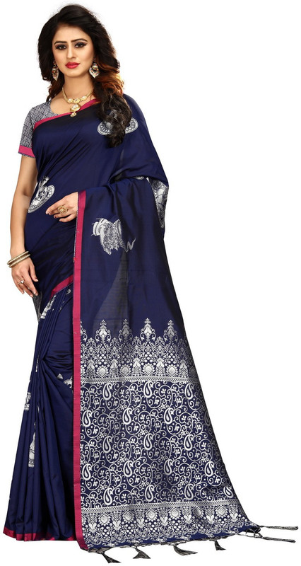 shoppershopee Embellished Tanchoi Poly Silk, Pure Silk Saree(Blue)