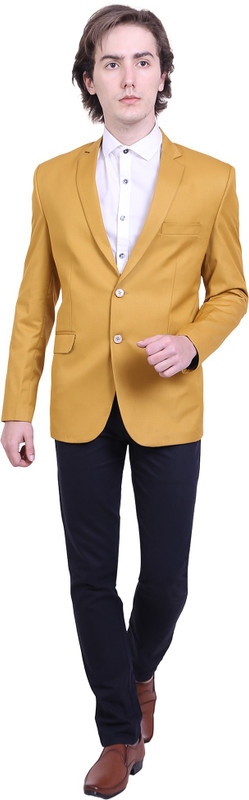 silver magnate CH-CHK-G0LD-BLAZER Solid Men Suit