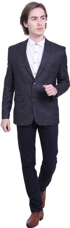 silver magnate black-Woolen-Blazer Solid Men Suit