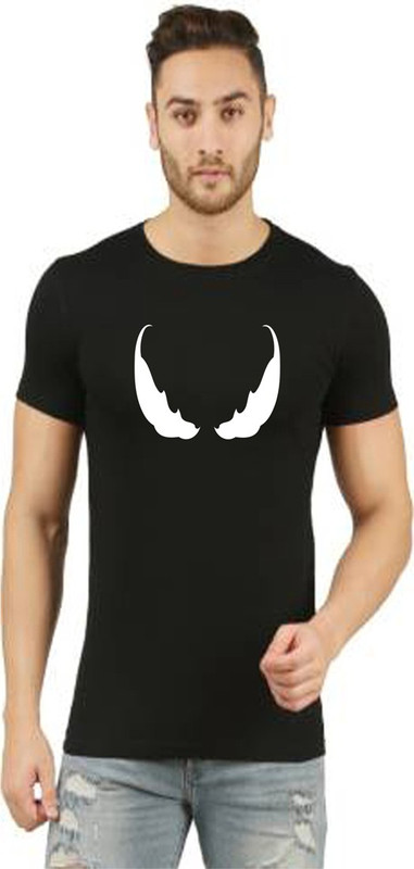 mystics Printed Men Round Neck Black T-Shirt