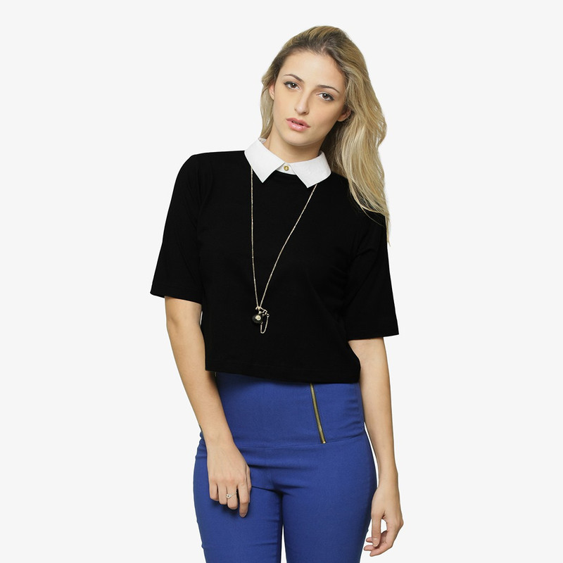 Miss Chase Casual Half Sleeve Solid Women Black Top Miss Chase Casual Half Sleeve Solid Women Black Top