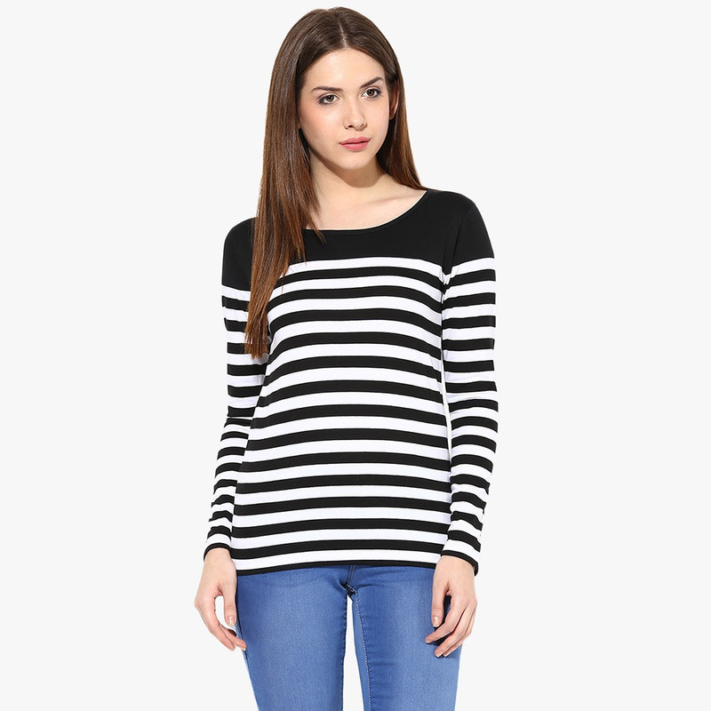 Miss Chase Casual Full Sleeve Striped Women Black, White Top Miss Chase Casual Full Sleeve Striped Women Black, White Top