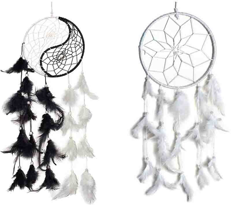 vyne Pack Of (2) Yin Yang & Single Ring White Dream Catcher Wool Windchime(6 inch, White, Black)