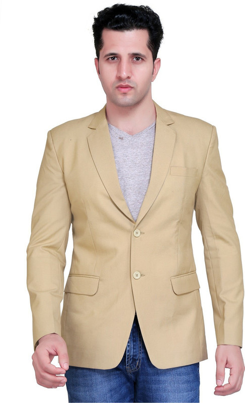 abc garments Solid Single Breasted Party Men Blazer(Beige)