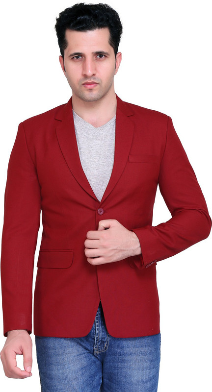 abc garments Solid Single Breasted Party Men Blazer(Maroon)