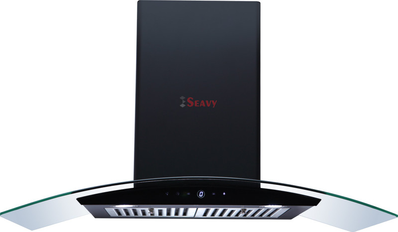 Seavy Opec Dlx 90 cm Black Auto Clean Wall Mounted Chimney(Black 1100 CMH)