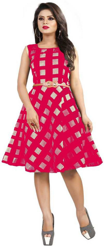 patel enterprise Women Fit and Flare Pink Dress