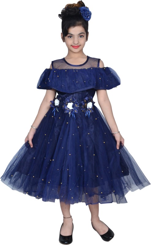 Sky Heights Girls Maxi/Full Length Party Dress(Dark Blue, Sleeveless)