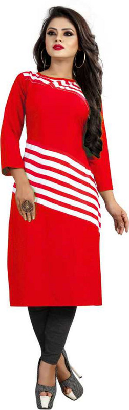patel enterprise Casual Striped Women Kurti(Red)