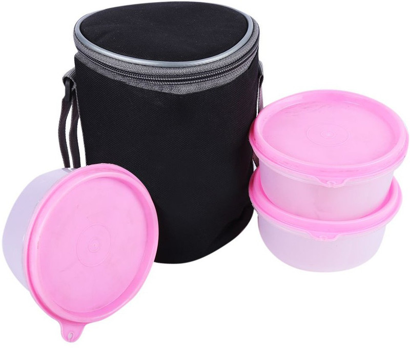 granify Lunch Box Black Bag Big , Pink Color , Air Tight , Fresh Food 3 Containers Lunch Box(900 ml)
