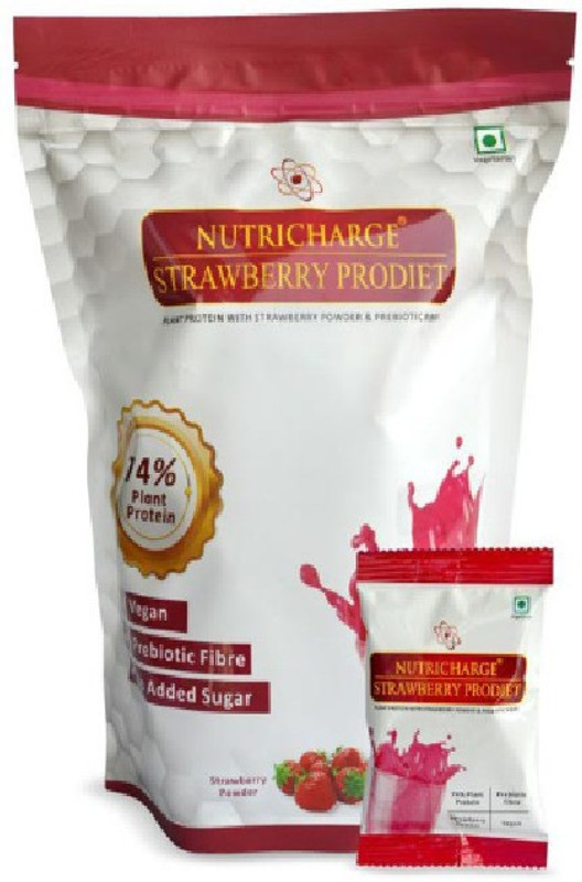 Nutricharge Straberry Prodiet (300g = 15 Sachets of 20g each) 74% Plant-Based Protein(300 g, Strawberry)
