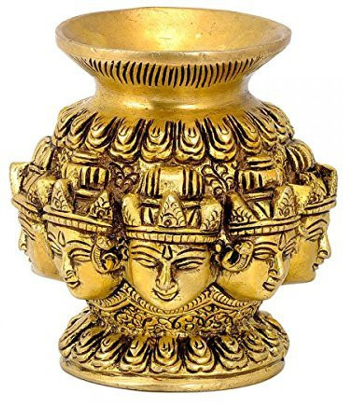 devhandicrafts Carved Pot Brass Statue Decorative Showpiece  -  10.16 cm(Brass)