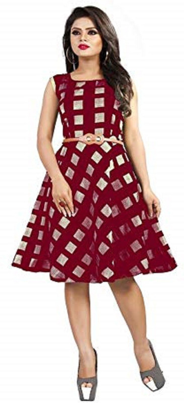 patel enterprise Women Fit and Flare Maroon Dress