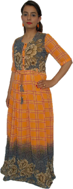 vinayak fashion Women Maxi Orange Dress