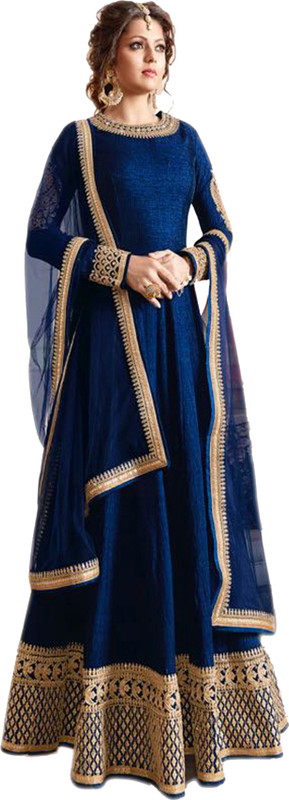 ap enterprise Poly Silk Embroidered Salwar Suit Material(Semi Stitched)