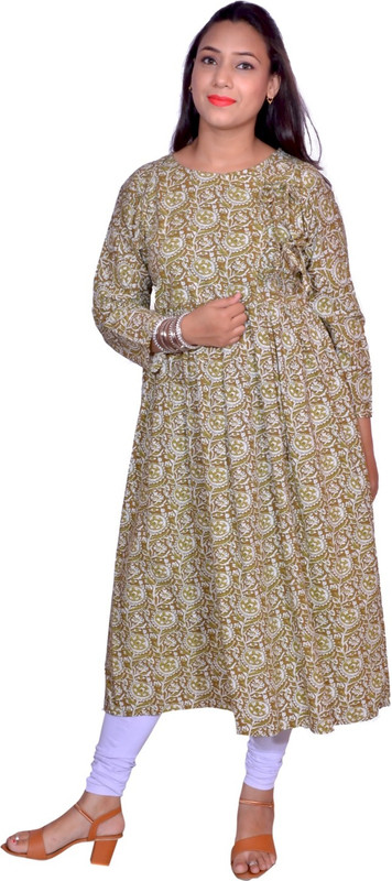 noorefashions Casual Printed Women Kurti(Green)