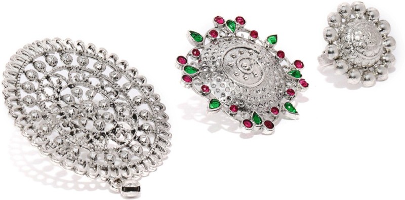 Zaveri Pearls Combo of 3 Zinc Silver Plated Ring Set