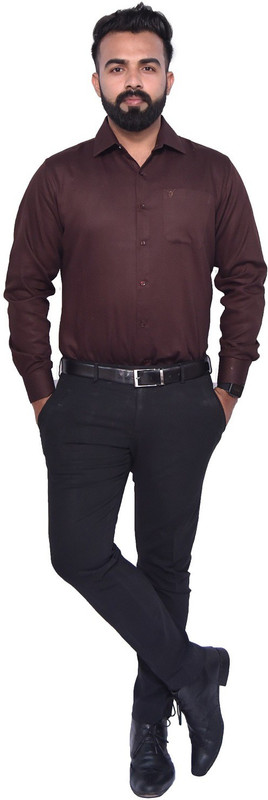 pecker Men Solid Casual Brown Shirt