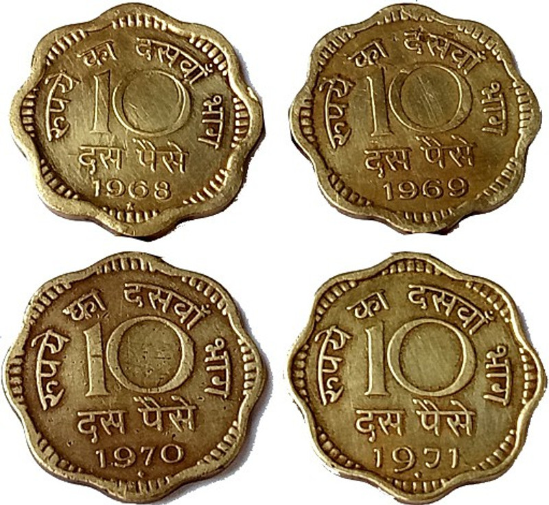 anusha collection old 10 paise 4 coins set Decorative Showpiece  -  3 cm(Brass)