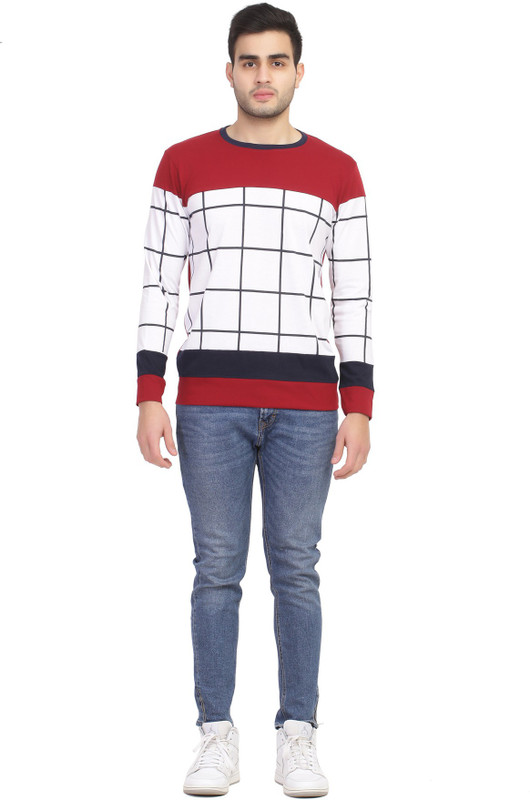 cool n comfort Checkered Men Round Neck Maroon T-Shirt