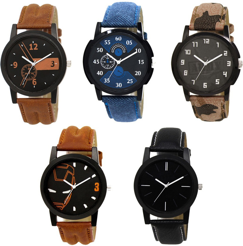 parish clerk PCTM 01-02-03-04-05 Multicolor Designer pack of 5 Analog Watch  - For Boys