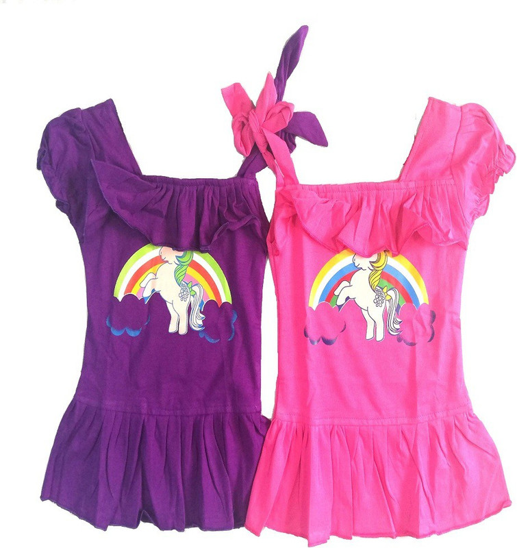 kinder choice Girls Midi/Knee Length Party Dress(Pink, Noodle strap)