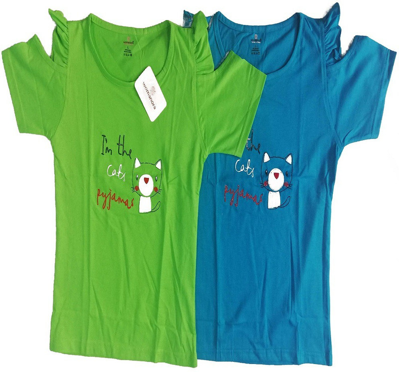 womenora Girls Cotton Blend Fashion Sleeve Top(Light Green, Pack of 2)