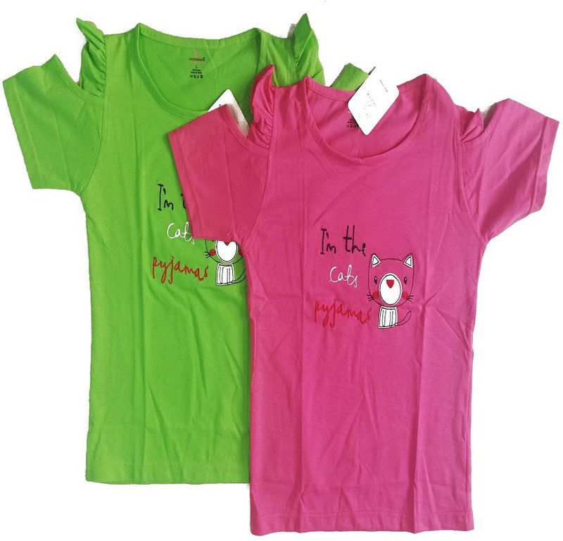 womenora Girls Cotton Blend Fashion Sleeve Top(Light Green, Pack of 2)
