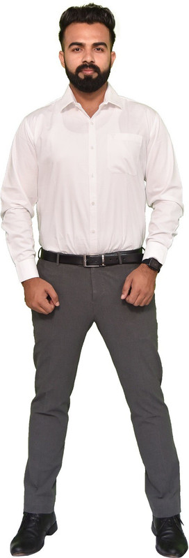 pecker Men Solid Formal White Shirt