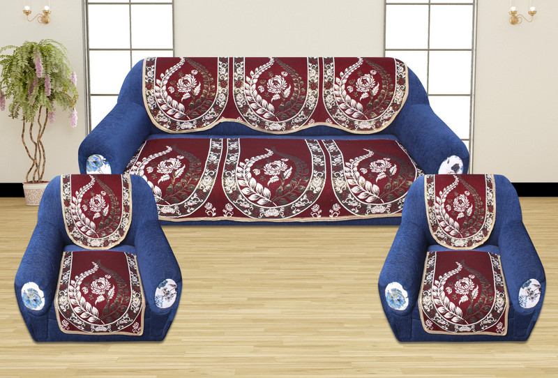 anticca Velvet, Cotton Sofa Cover(Maroon, Silver Pack of 10)