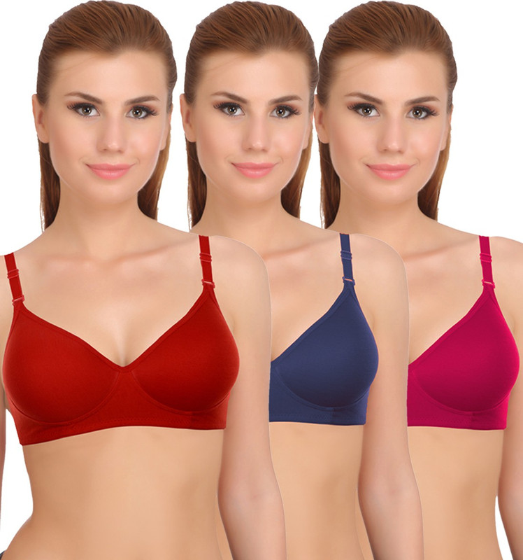 softskin Women T-Shirt Lightly Padded Bra(Blue, Red, Pink)