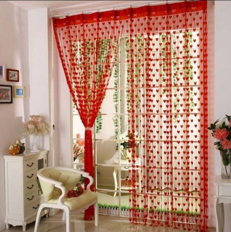 sukh traders 205 cm (6 ft) Polyester Door Curtain (Pack Of 2)(Self Design, Red)