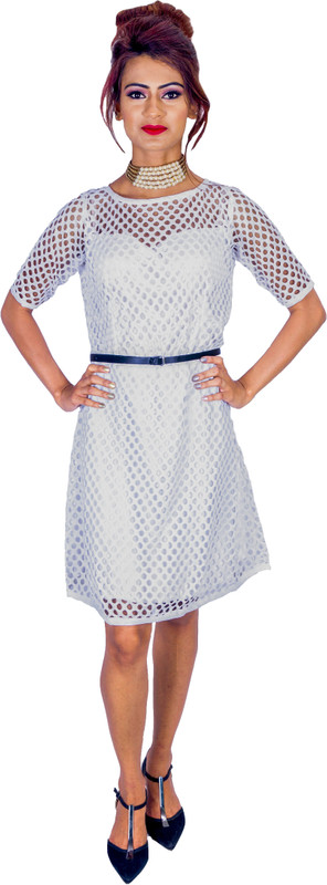 deltin Women Fit and Flare White Dress