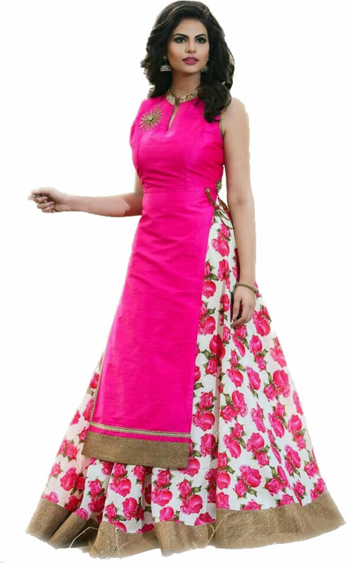 color bucket Girls Lehenga Choli Party Wear, Ethnic Wear, Western Wear Floral Print Lehenga & Kurta(Pink, Pack of 1)