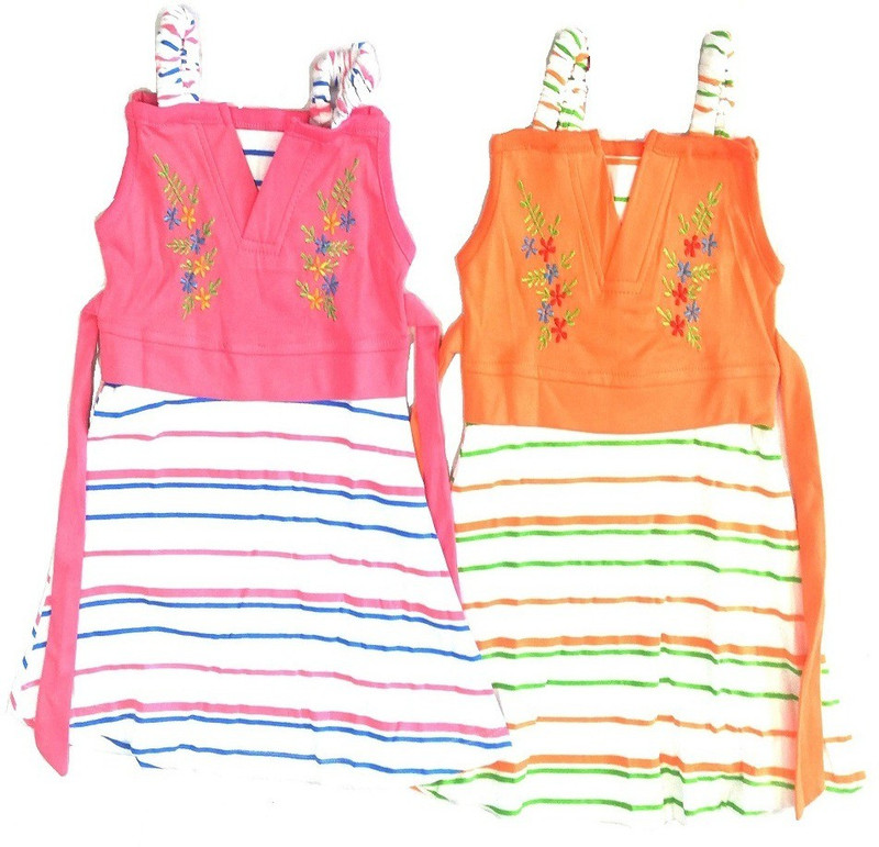 kinder choice Girls Midi/Knee Length Party Dress(Pink, Noodle strap)