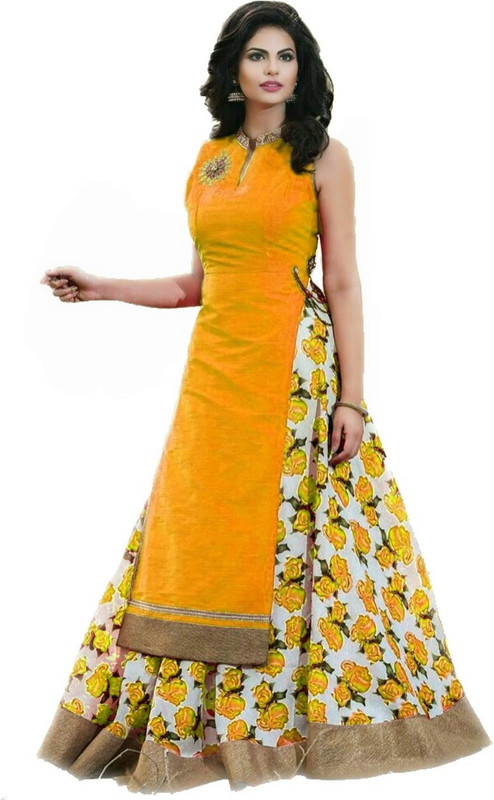 color bucket Poly Silk Printed Salwar Suit Material(Semi Stitched)