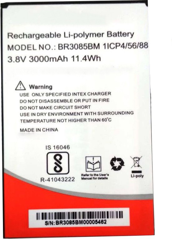 RJR Mobile Battery For Intex Aqua Shine 4G BR3085BM