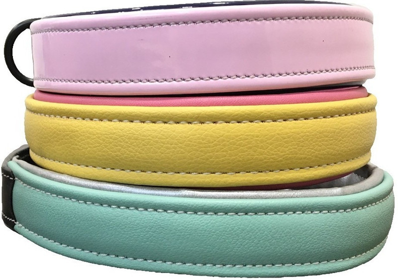 kuze washable leather dog collar set Plain Dog Collar Charm(pink, purple, yellow, pink, silver, aqua green, Round)