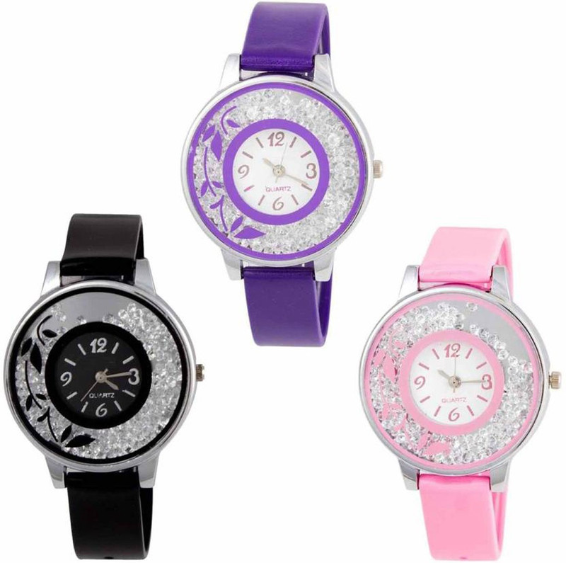 spirits 549 Black Purple Pink-189 New Stylish Moveble Diamond Combo Watch For Girls & Women Analog Watch  - For Women