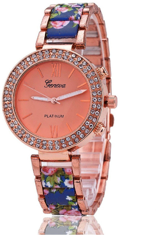 Geneva Platinum Big Dial Designer Floral Strap Analog Watch - For Women