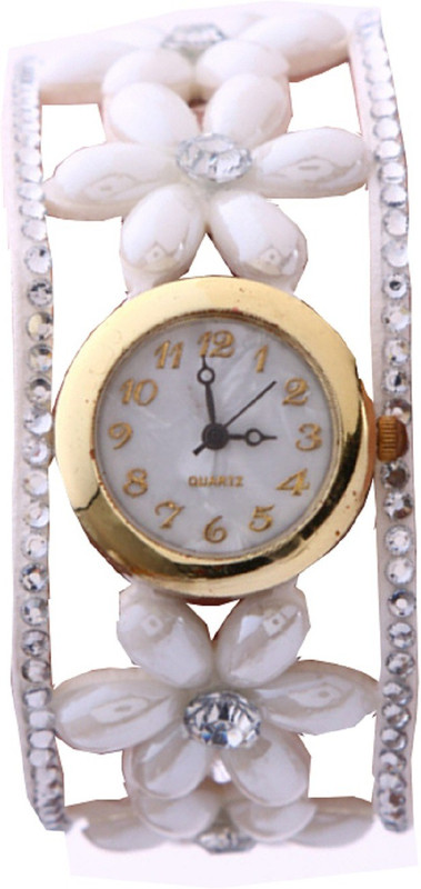 Geneva Platinum Pearl Flower Wrap Around Analog Watch - For Women