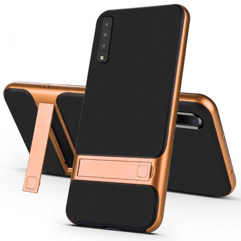 Mobikcity Back Cover for Samsung Galaxy A7 2018 Armor Silicone Bracket Dual Hybrid KickStand Case(Gold, Shock Proof)