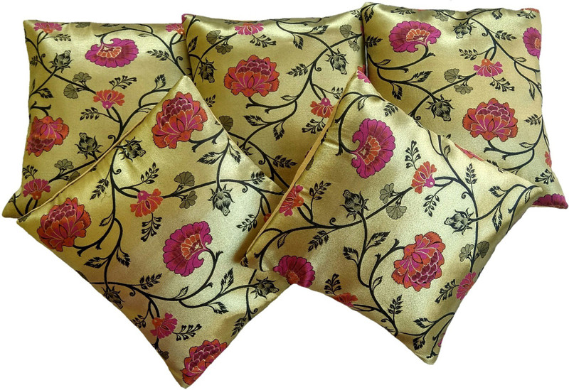 kashiya Floral Cushions Cover(Pack of 5, 30.48 cm*30.48 cm, Gold)