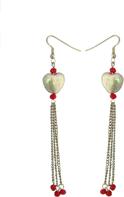 abhisu antique jewellery chain with heart pendant and earrings for girls Pearl Copper, Brass Earring Set