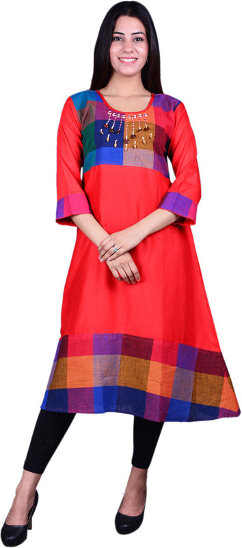 anki fashion Women Checkered A-line Kurta(Multicolor, Red)