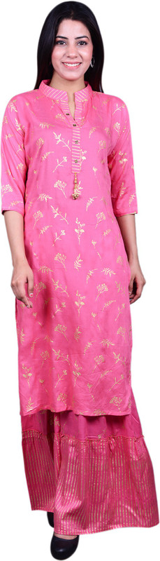 anki fashion Women Printed Straight Kurta(Pink)