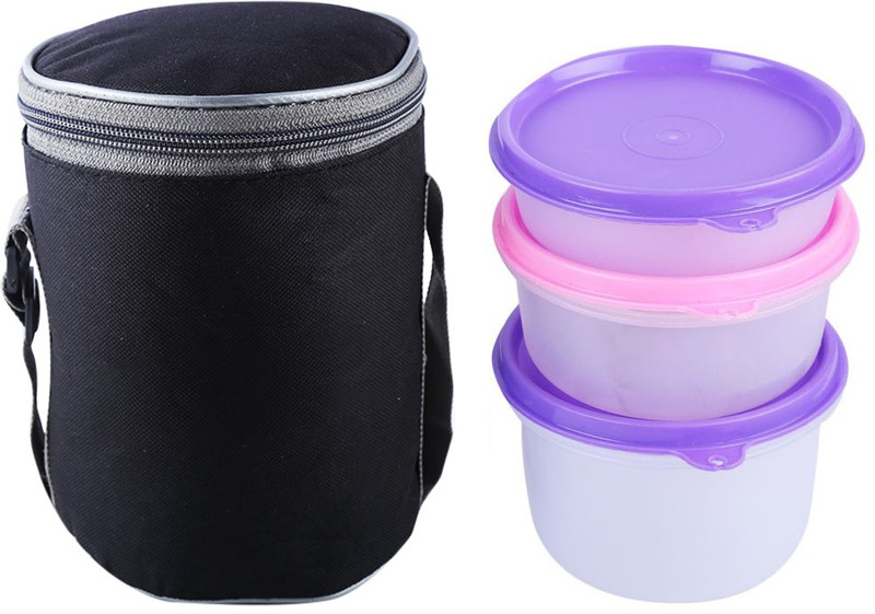 granify Lunch Box Black Bag Big , Multi Color Lunch-C-C12 , Air Tight , Fresh Food 3 Containers Lunch Box(750 ml)