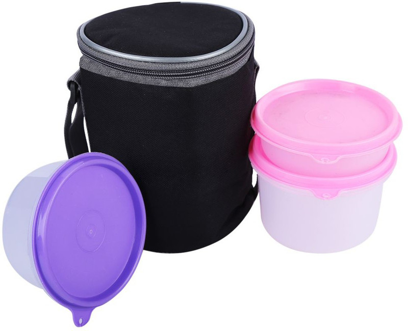 granify Lunch Box Black Bag Big , Pink / Purple Color Lunch-C-C11 , Fresh Food 3 Containers Lunch Box(750 ml)