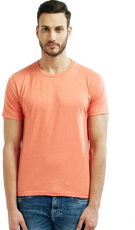 trendzters Solid Men Round Neck Reversible Orange T-Shirt